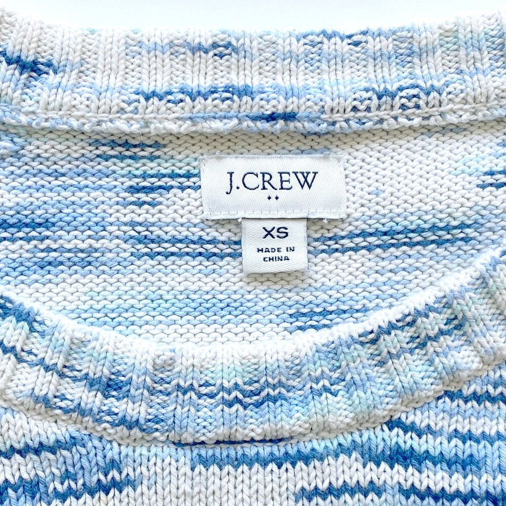 J. Crew Blue White Space Dye Marled Raglan Sleeve Cotton Knit Sweater - Picture 3 of 9